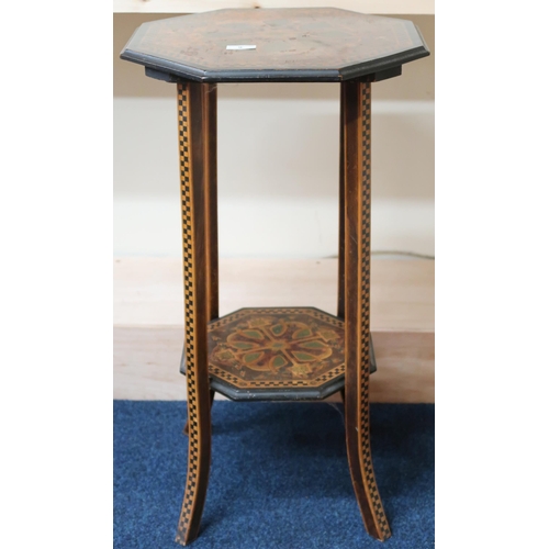 9 - A late 19th/early 20th century Art Nouveau octagonal two tier plant stand with inlaid top and lower ... 