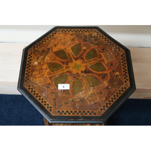 9 - A late 19th/early 20th century Art Nouveau octagonal two tier plant stand with inlaid top and lower ... 