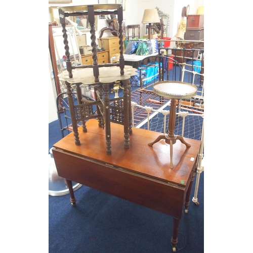 104 - A lot comprising a late Victorian drop end single drawer Pembroke table on turned tapering supports,... 