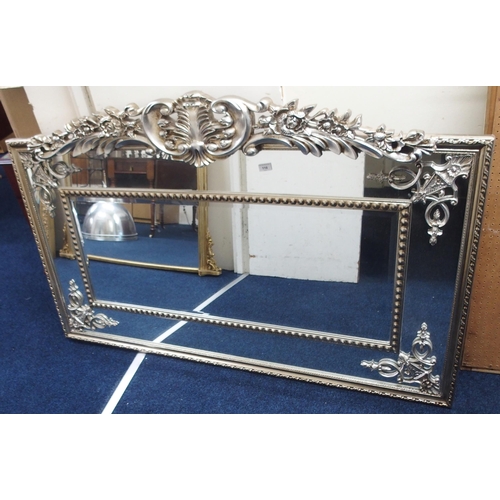 110 - A 20th century continental style silvered framed overmantle mirror, 100cm high x 155cm wide &nb... 