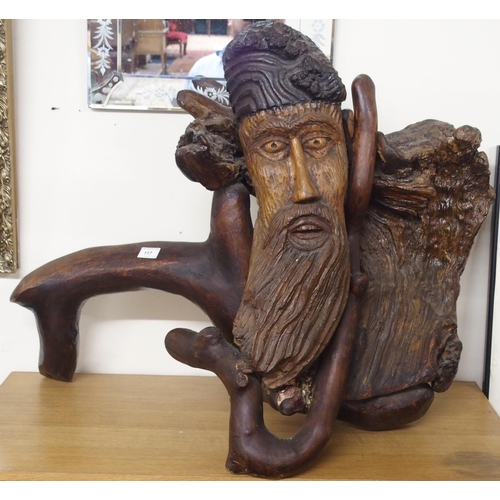 117 - A 20th century Eric Thorburn sculpture of a bearded man carved from a burled root, 66cm high