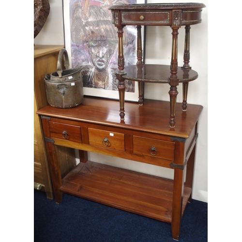 119 - A lot comprising a contemporary three drawer hall table, 77cm high x 100cm wide x 45cm deep and an o... 