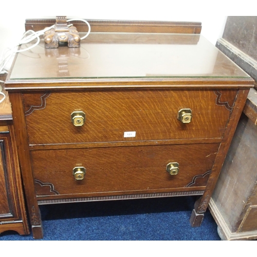 123 - An early 20th century stained oak two drawer bedroom chest on square supports, 80cm high x 78cm wide... 