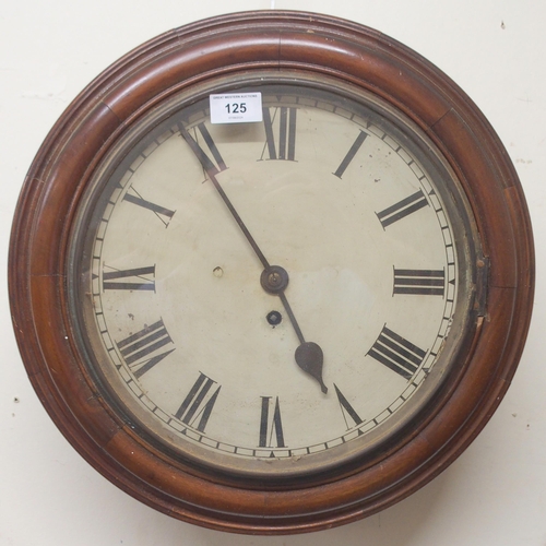 125 - A 20th century mahogany cased station style circular wall clock with white painted dial bearing roma... 