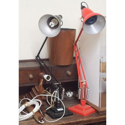 127 - A lot comprising two mid 20th century Anglepoise adjustable desk lamps, mid 20th century teak adjust... 