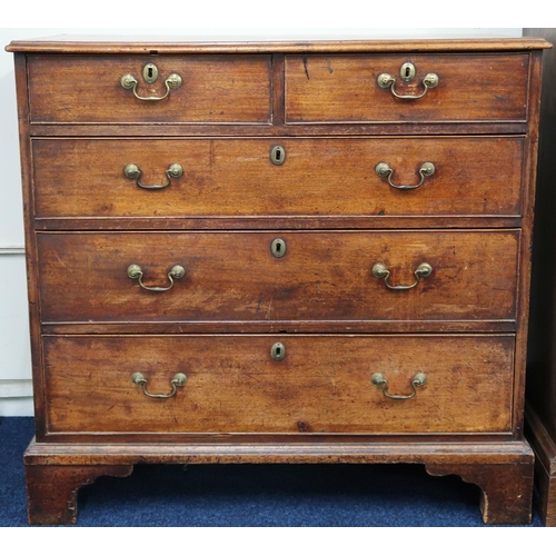 14 - A 19th century ash chest of drawers with two short over three long drawers on bracket feet, 90cm hig... 