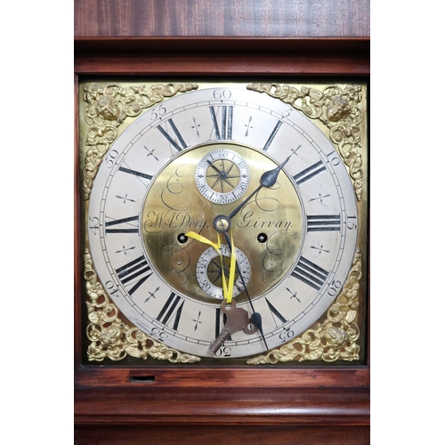 17 - A 19th century walnut veneered W.A. Doig Girvan longcase clock with brass face with silvered dial an... 