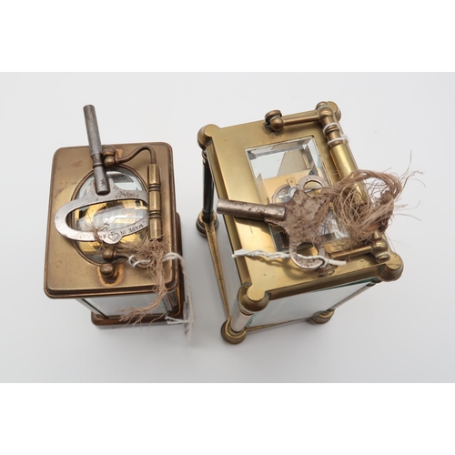 200 - A Whytock & Sons brass carriage clock, 11cm high, and another brass carriage clock, 14cm high