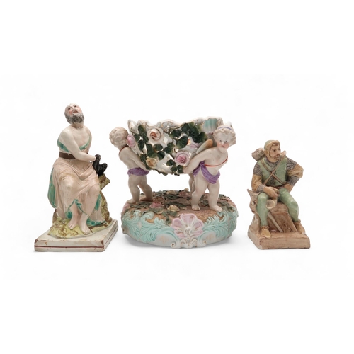 201 - A Sitzendorf centrepiece bowl modelled as three cupids amongst scrolling rocaille base, a Staffordsh... 