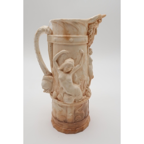 205 - A Royal Worcester blush ivory ewer, the body with decoration of naiads,&nbsp; the spout modelled as ... 