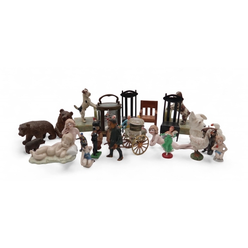 209 - A forum 8 days carriage clock, a pair of cold painted bronze onyx dog bookends, a cold painted bronz... 