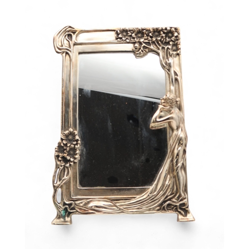 221 - A metal mounted Art Nouveau 'Echo' mirror, after WMF, 38 x 27cm