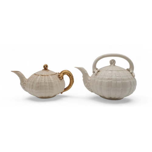 227 - A Belleek 3rd mark Nautilus teapot, decorated with gilt, and another 3rd mark teapot (2)