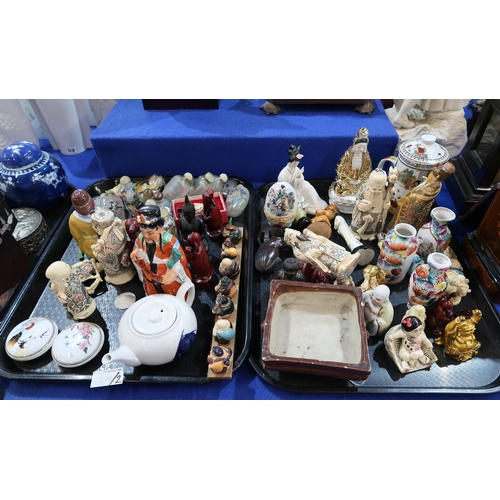 236 - A collection of oriental ceramics including an Aubergine glazed censer, Chinese reverse painted glas... 