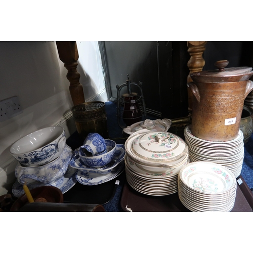 249 - A collection of ceramics including Indian Tree pattern table wares, a stoneware storage jar with inc... 
