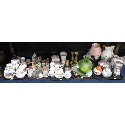 250 - A collection of ceramics including figures, tea wares, brassware, lamps, vases etc
