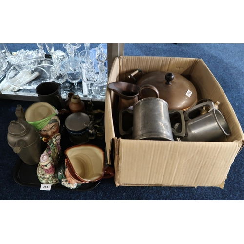264 - Tudric pewter cocktail shaker with hammered finish, no 01323, an antique pottery figure group, two R... 