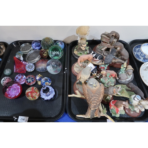 266 - A Faberge style glass egg, and assorted glass paperweights together with Border Fine Arts figures of... 