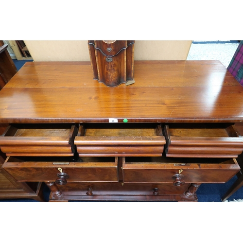 28 - A late Victorian mahogany Scotch style chest of drawers with three short frieze over two short over ... 