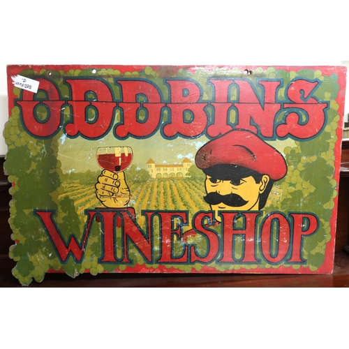 32 - A 20th century double sided painted Oddbins wine shop advertising sign, 67cm high x 106cm wide ... 