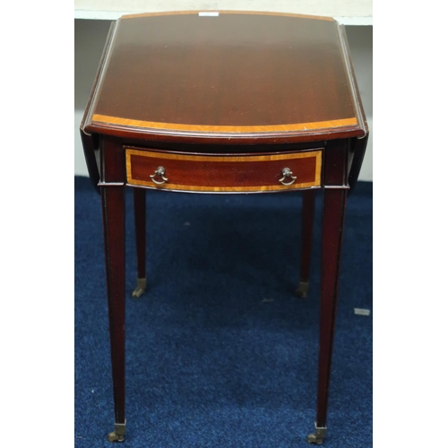 37 - An early 20th century mahogany drop end single drawer table on square tapering supports, 63cm high x... 