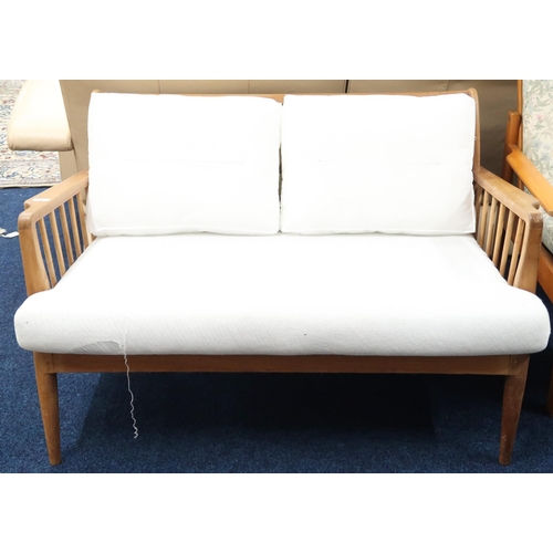 51 - A mid 20th century teak framed George Stone, Chiltern High Wycombe rail back two seater settee with ... 