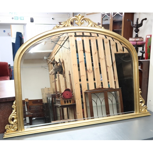 73 - A lot comprising a 20th century gilt framed bevelled glass overmantle mirror, 92cm high x 128cm wide... 