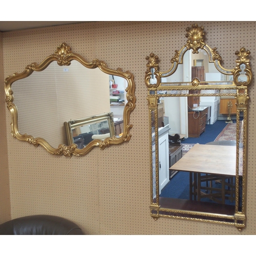 77 - A lot comprising a contemporary Louis XVI style gilt framed pier mirror, 126cm high x 65cm wide and ... 