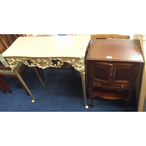 87 - A lot comprising a 20th century gilt continental style occasional table and a mahogany pot cupboard ... 