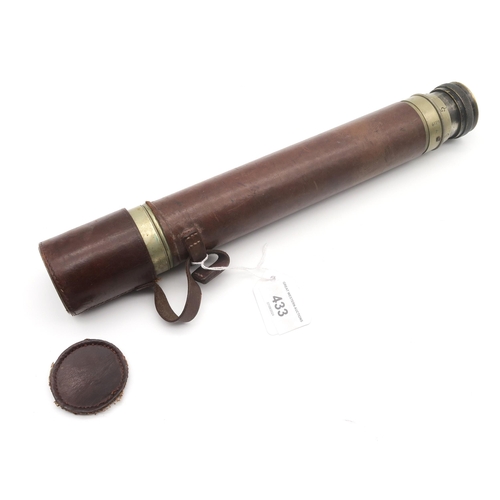 433 - A WW2 period leather-clad military-issue telescope, stamped with Broad Arrow and numbered 6179