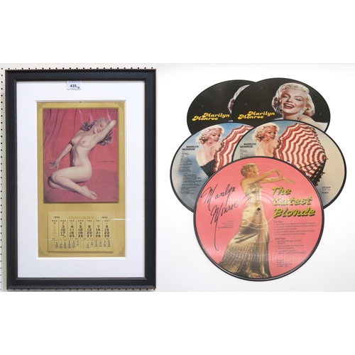 435 - A framed Marilyn Monroe 1955 tear-away calendar, featuring the iconic nude colour portrait of Monroe... 