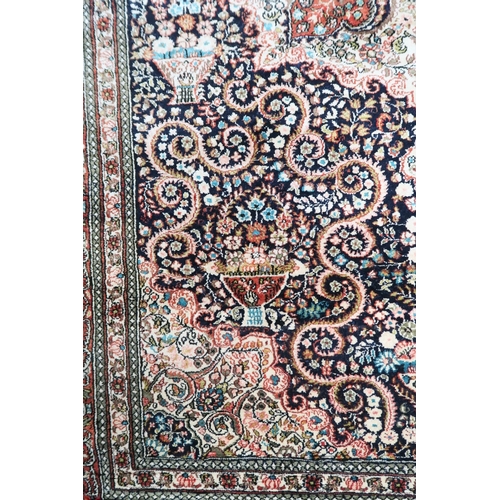 2178 - A DARK BLUE GROUND CHINESE FINE SILK RUG with cream central medallion and matching spandrels on flor... 