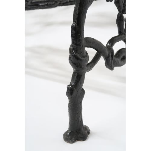 2009 - A 19TH CENTURY CAST IRON COALBROOKDALE STYLE GARDEN BENCH with black painted back, seat and sides ca... 