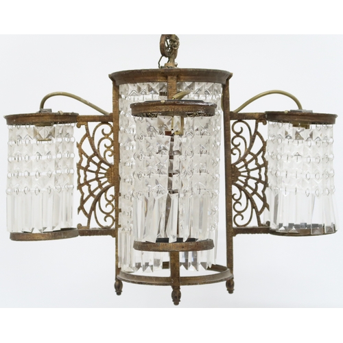 2014 - A 19TH CENTURY GILT BRASS SECTIONAL BASKET CHANDELIER with central cylindrical basket flanked on fou... 