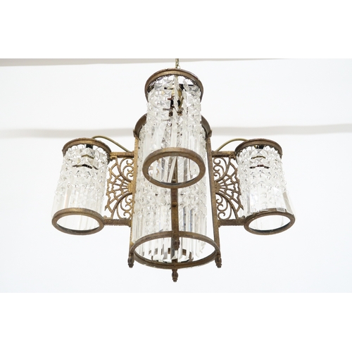 2014 - A 19TH CENTURY GILT BRASS SECTIONAL BASKET CHANDELIER with central cylindrical basket flanked on fou... 