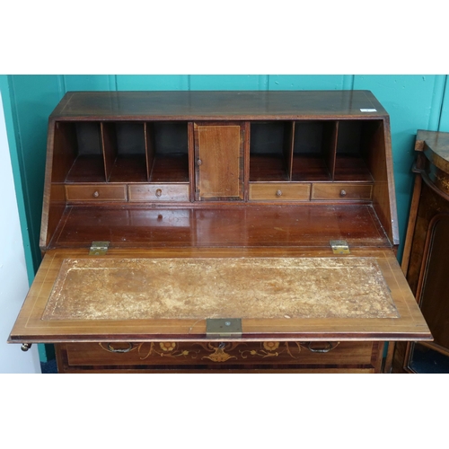 1 - A 19th century mahogany and fruitwood marquetry inlaid fall front writing bureau, 97cm high x 84cm w... 