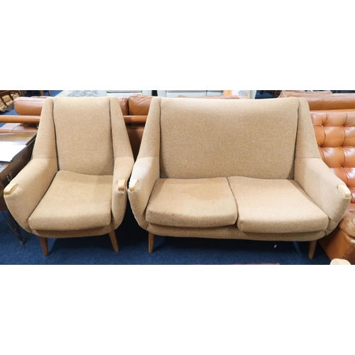 100 - A two piece mid 20th century living room suite consisting two seater settee, 87cm high x 131cm wide ... 