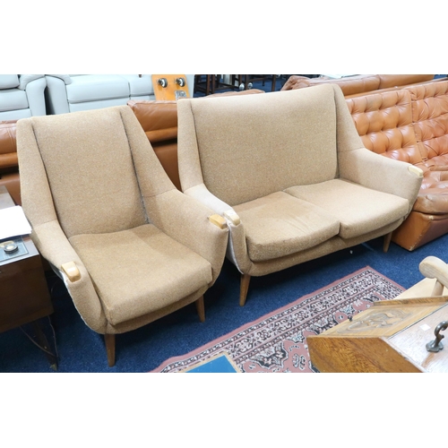 100 - A two piece mid 20th century living room suite consisting two seater settee, 87cm high x 131cm wide ... 