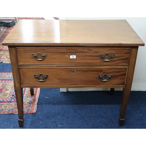 109 - A late Victorian mahogany two drawer chest on square tapering supports, 76cm high x 91cm wide x 54cm... 