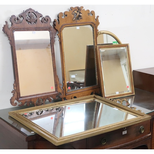 110 - A lot comprising two assorted Georgian style wall mirrors, gilt framed oval wall mirror, gilt framed... 