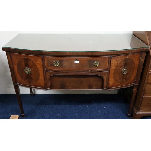 111 - A late Victorian bow front sideboard with two central drawers flanked by cabinet doors on square tap... 