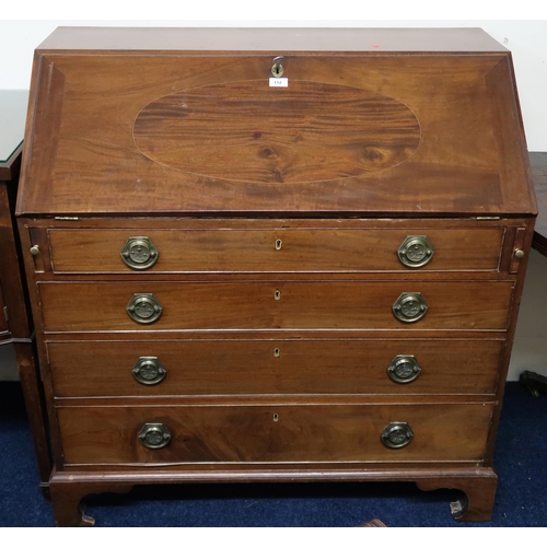 112 - A 19th century mahogany fall front writing bureau with fitted writing compartment over four drawers ... 