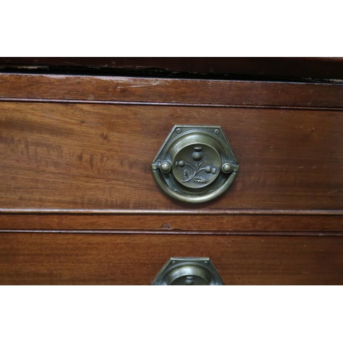 112 - A 19th century mahogany fall front writing bureau with fitted writing compartment over four drawers ... 