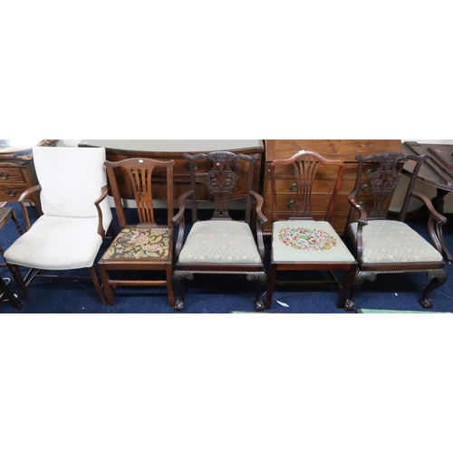 114 - A mixed lot of chairs to include a 20th century upholstered armchair, 19th century tapestry upholste... 