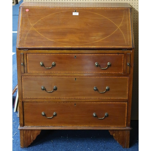 119 - A 20th century mahogany fall front writing bureau, 96cm high x 78cm wide x 43cm deep