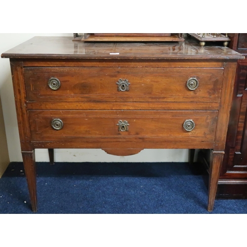 120 - A 19th century mahogany two drawer chest with brass drawer pulls on square tapering supports, 81cm h... 