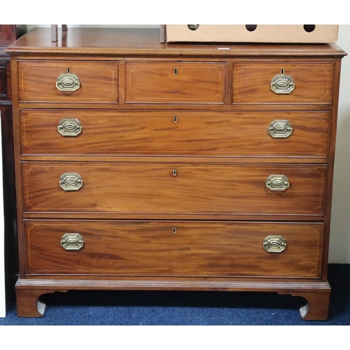 121 - A 19th century mahogany three short over three long chest of drawers on bracket feet, 101cm high x 1... 