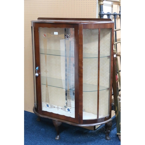 124 - A lot comprising 20th century glazed display cabinet, child's school desk, circular occasional table... 