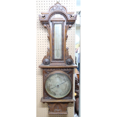 15 - A 19th Gardner Glasgow carved oak barometer thermometer 