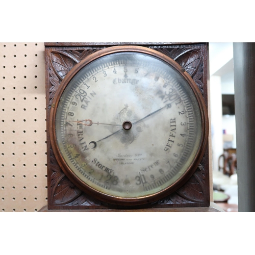 15 - A 19th Gardner Glasgow carved oak barometer thermometer 